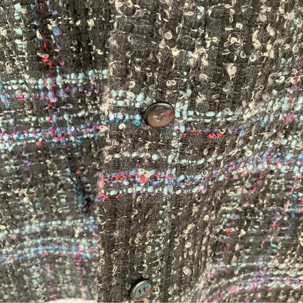 Jones New York Plaid Wool Blend Collarless Jacket Blazer Blue Black 8P